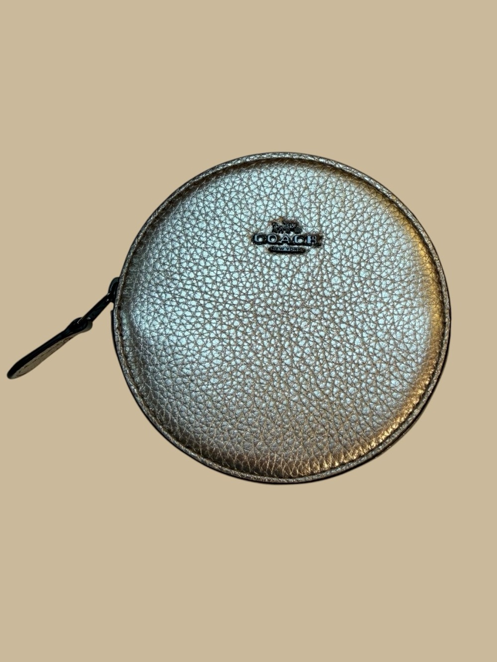 Coach Metallic Pebbled Round Coin Pouch - Gold Tone